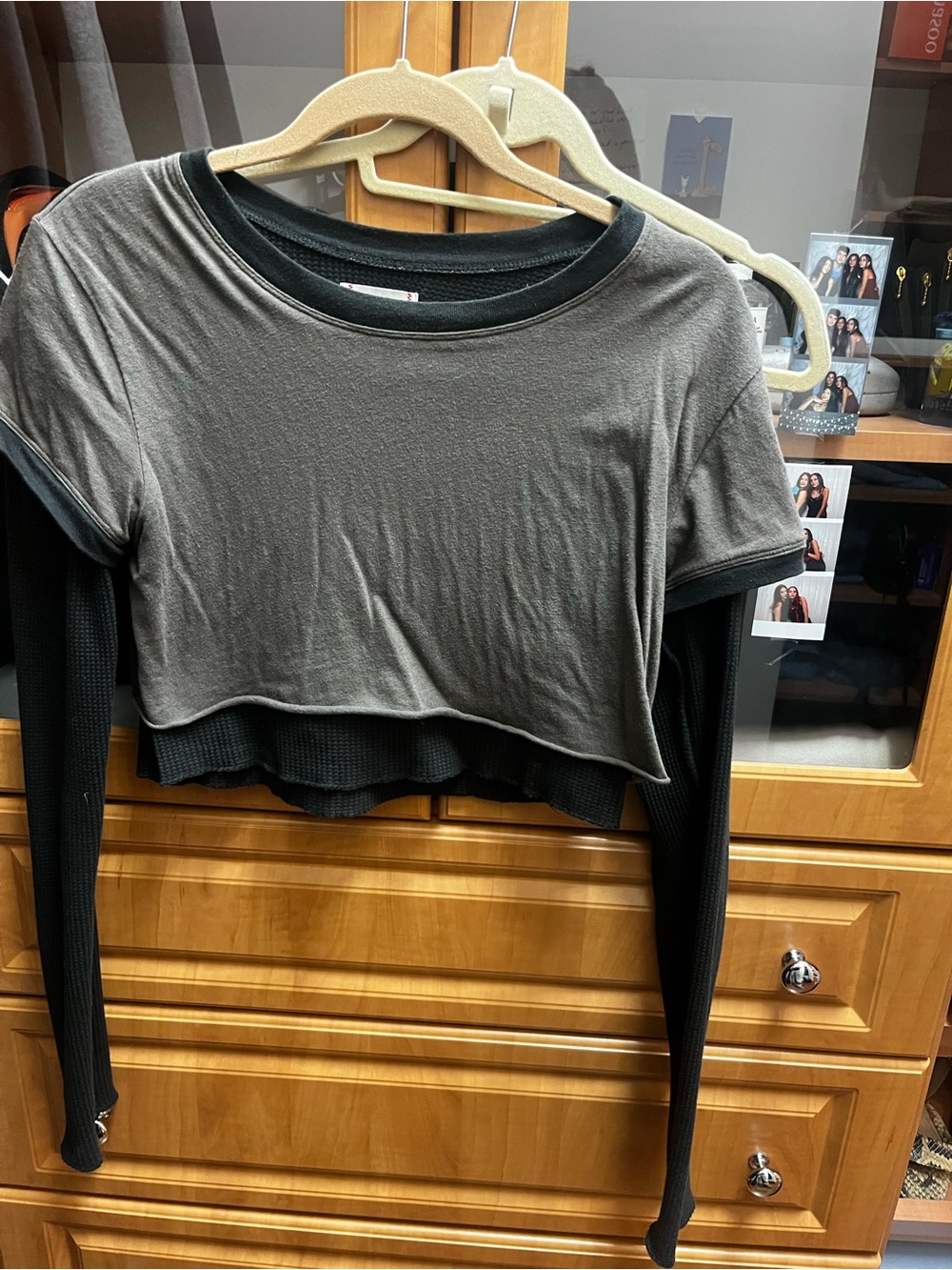 BDG Two-Layer Cropped Top in Gray & Black